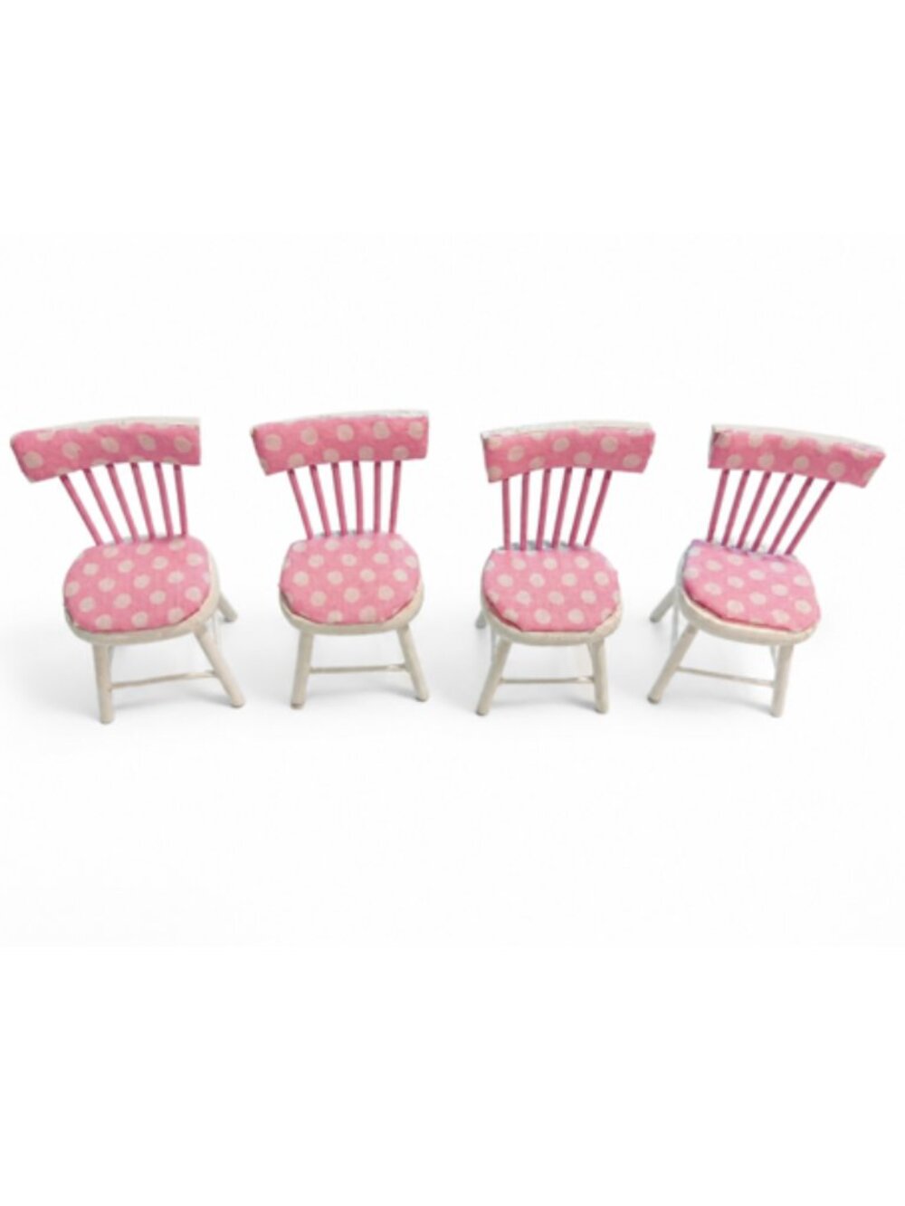 Dollhouse Miniature Dining Table 4 Chairs Pink White Hand Painted Wood Set 1:12 - Picture 5 of 9